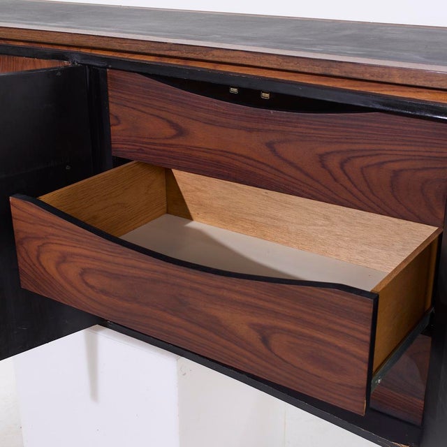 Mid 20th Century Harvey Probber Style Mid Century Walnut Wall Mounted Curved Credenza For Sale - Image 5 of 9