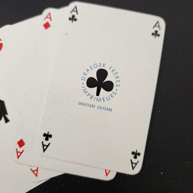 Mid-Century Modern 2 Sets of “Classique” Playing Cards by Draeger Frères Enclosed in a Red Leather Case For Sale - Image 3 of 10