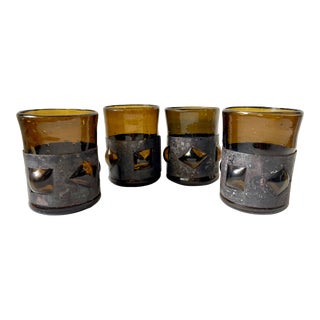 Vintage Mid-Century Brutalist Felipe Derflingher Cage Glass Lowball Glasses- Set of 4 For Sale