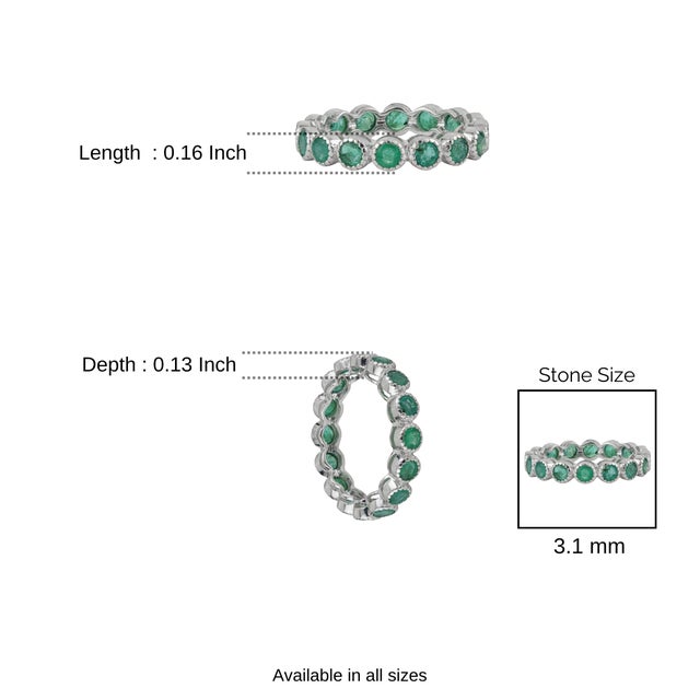 Certified 2.3 Ct Natural Emerald Milgrain Eternity Wedding / Anniversary Band Ring - Size 7 For Sale - Image 10 of 14