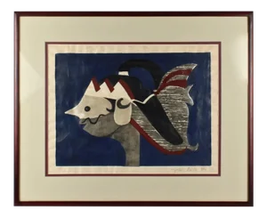 1950s Woodblock Print of a Javanese Puppet on Blue Ground by Kiyoshi Saito - 2d