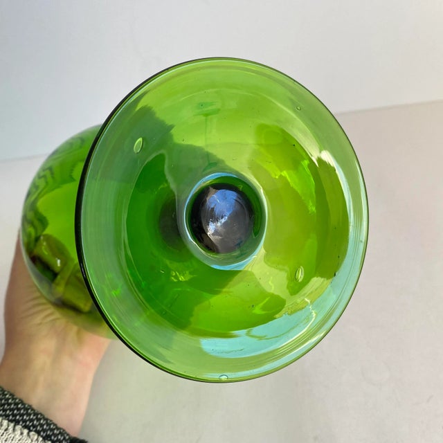 Glass Mid Century Modern Empoli Optic Brandy Snifter Vase Green Swirl Footed Pedestal Bowl 1960s Vintage 9” Tall Italian Art Glass For Sale - Image 7 of 11