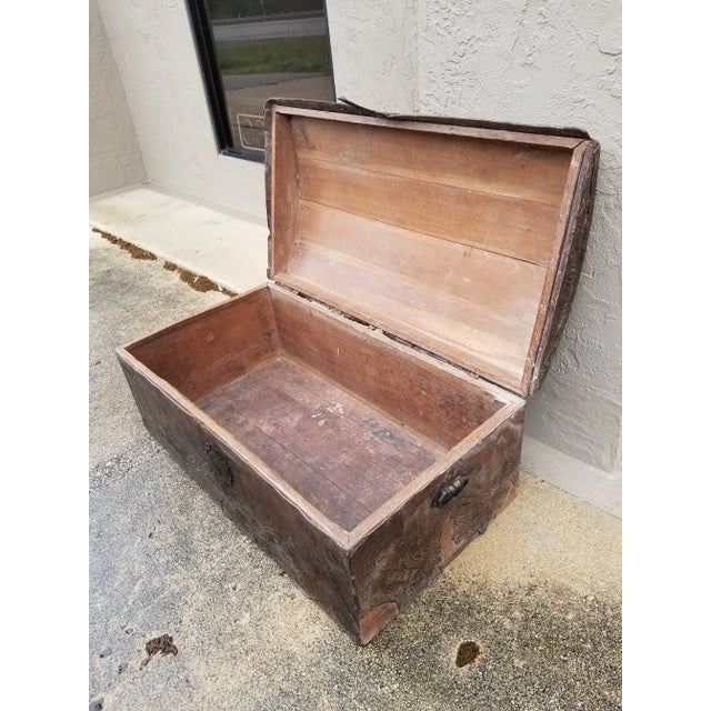 Spanish Antique Spanish Colonial Tooled Leather Trunk For Sale - Image 3 of 13