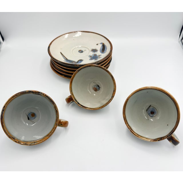 Coffee Ken Edwards 1960s El Palomar Tonala Coffee Tea Cups & Plates Mexico Folk Art Pottery - Set of 8 For Sale - Image 8 of 13