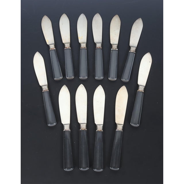 Antique 1920 French Art Deco Jacques & Pierre Cardeilhac Sterling Silver Fruit Knives With Glass Handles - Set of 12 For Sale - Image 13 of 14