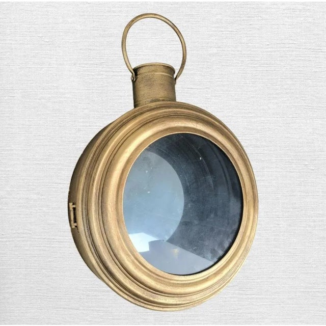 Restoration Hardware Style Metal Ship Porthole Antique Gold 1 Light Plug in Wall Light Sconce For Sale In West Palm - Image 6 of 9