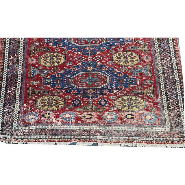 Red Antique 19th Century Worn Out Caucasian Kuba Soumak Area Rug For Sale - Image 8 of 9