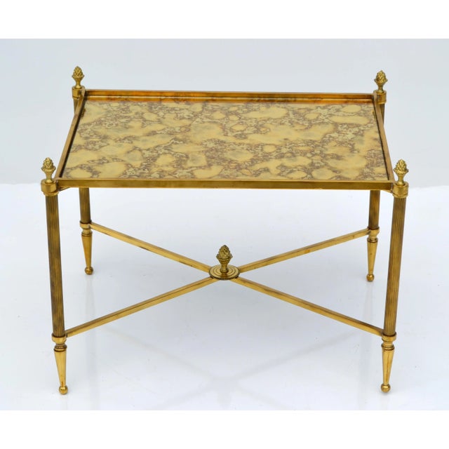 Maison Bagués Rectangular Side Table Cross Base Cloudy Mirror Top Neoclassical For Sale - Image 13 of 13