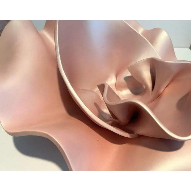 Modern Vintage Keith Fortley Ceramic Modern Opalescent Pink Flower Sculpture, Signed - Original Label For Sale - Image 3 of 6