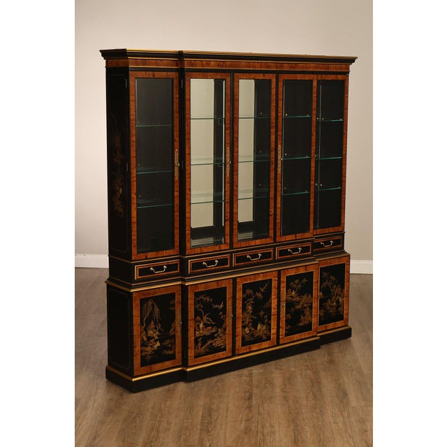 High Quality American Made Drexel Asian Style Display Cabinet Featuring Glass Paneled Upper Doors With Interior Shelving...