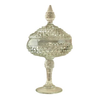 1950’s Diamond Point Pressed Glass Compote Dish For Sale