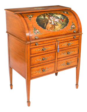 Antique English Late Victorian Sheraton Revival Satin Wood Bureau, 19th Century