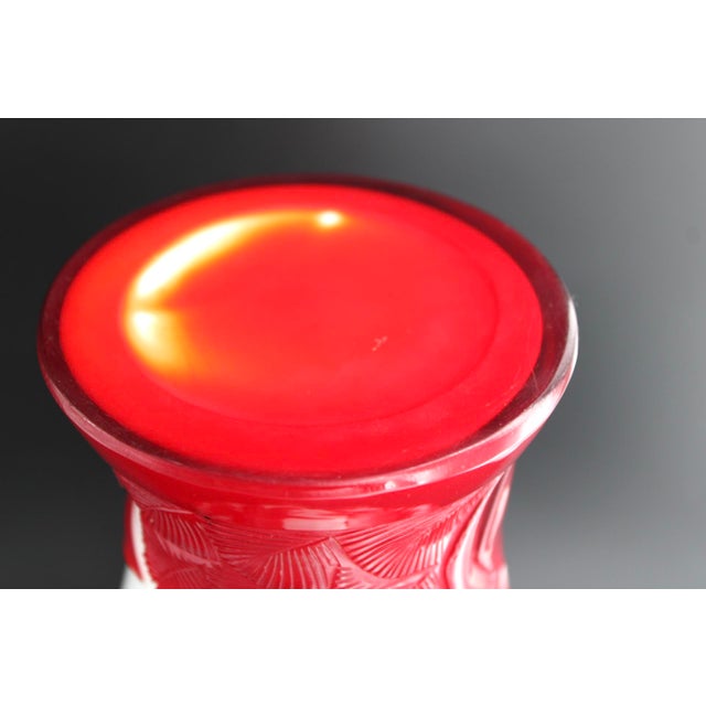 Antique Chinese Red and White Peking Glass Vase, Hand Carved, C1900, 10.75” For Sale - Image 9 of 12