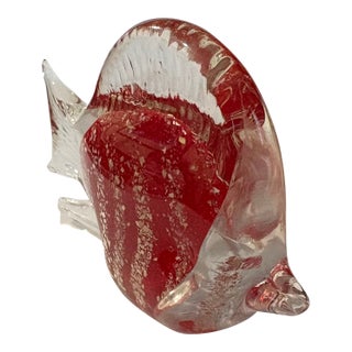 Murano Vintage Hand Blown Glass Red and Gold Fish For Sale