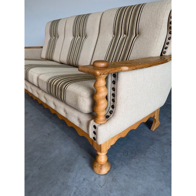 Wood Mid Century Danish Brutalist Henning Kjaernulf Style Oak Sofa For Sale - Image 7 of 10