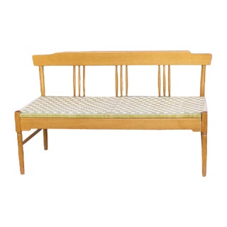 Beech Bench with Seat in Woven Fabric, Italy, 1950s For Sale