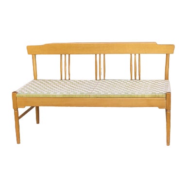 Beech Bench with Seat in Woven Fabric, Italy, 1950s For Sale
