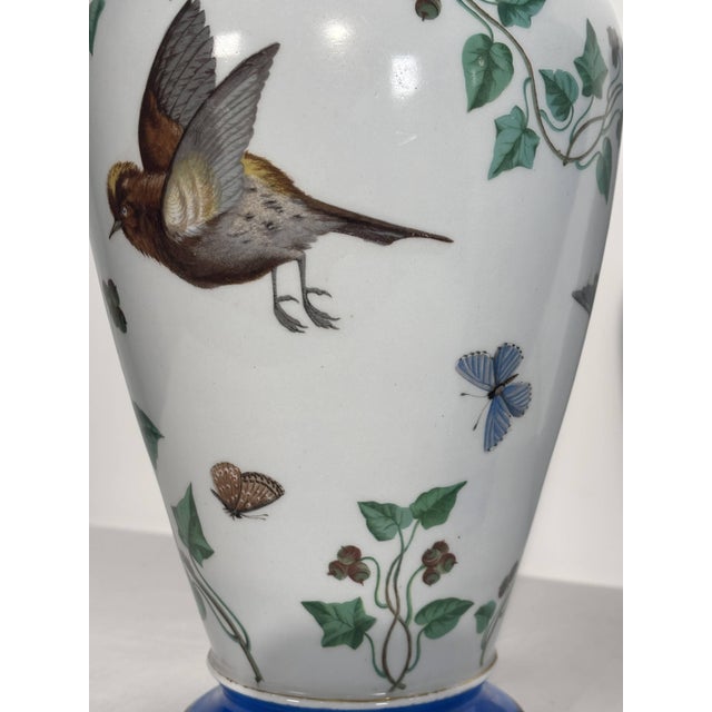 Paris Porcelain Vases with Naturalistic Decoration with Birds and Butterflies, 19th Century, Set of 2 For Sale - Image 3 of 17