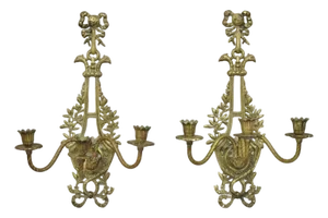 Antique French Louis XV Style Figural Bronze Candelabra Wall Sconces - A Pair