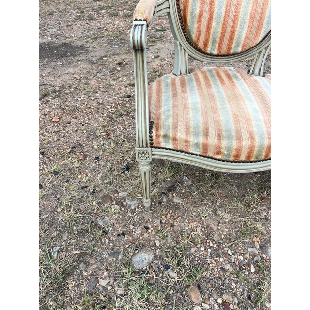 Wood French 19th Century Louis XVI Painted Walnut Arm Chairs - Set of 2 For Sale - Image 7 of 12