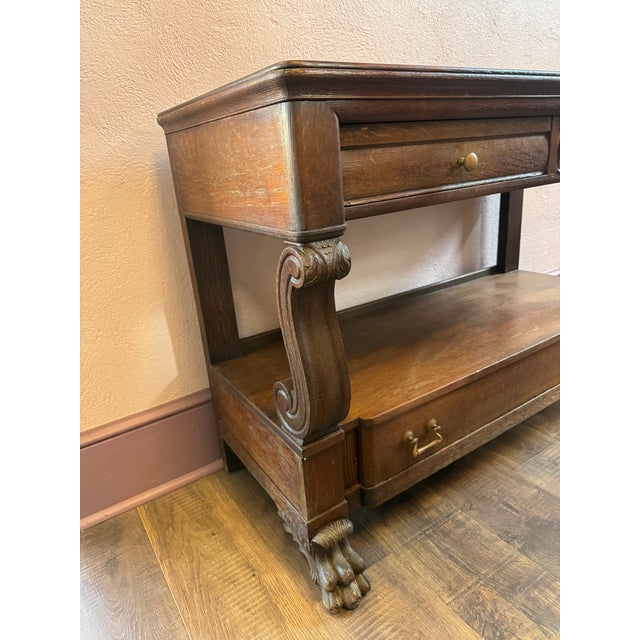 Antique Carved Oak Console Buffet Table. For Sale - Image 9 of 12
