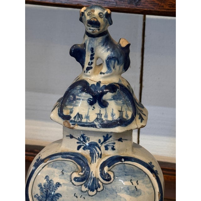Traditional 18th Century Dutch Delft Lidded Vase With Figural Finial For Sale - Image 3 of 8