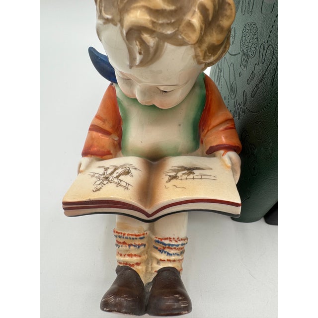 Pair of Vintage Japanese Figures-Children Reading For Sale - Image 4 of 8