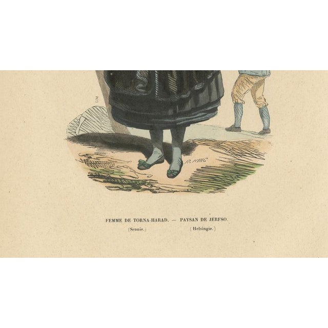 Markaert after Auguste Wahlen, Woman of Torna-Härad and Man of Järfsö, 1845, Scandinavian Lithograph For Sale - Image 4 of 10
