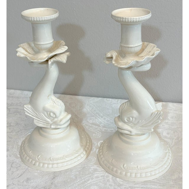 Ceramic Vintage Porcelain Dolphin Candlesticks- A Pair For Sale - Image 7 of 16