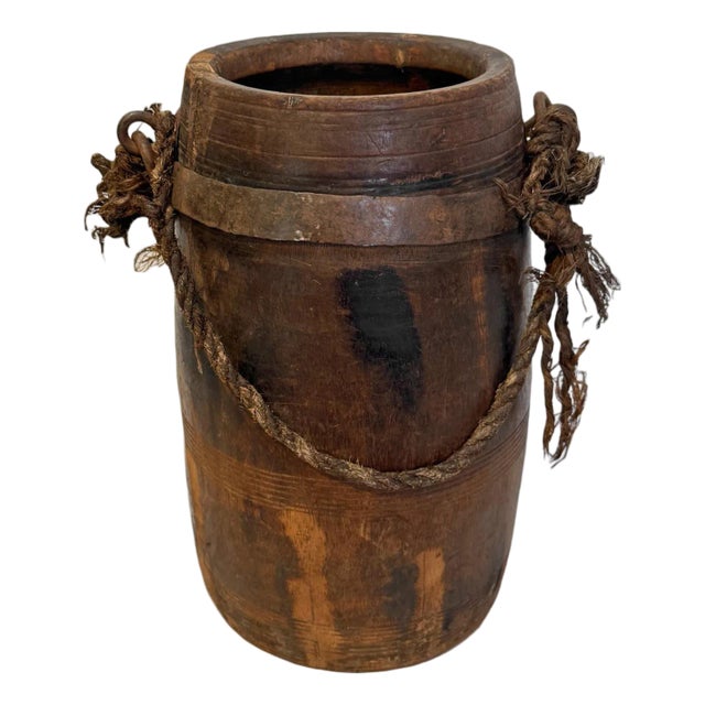 India Vintage Wood Water Pot For Sale