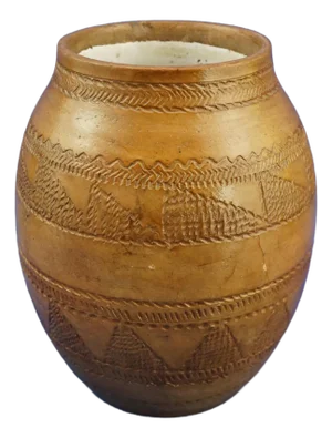 Modern Majolica Ceramic Vase with Engraved Tribal and Geometric Decorations by Ugo Zaccagnini, 1950s