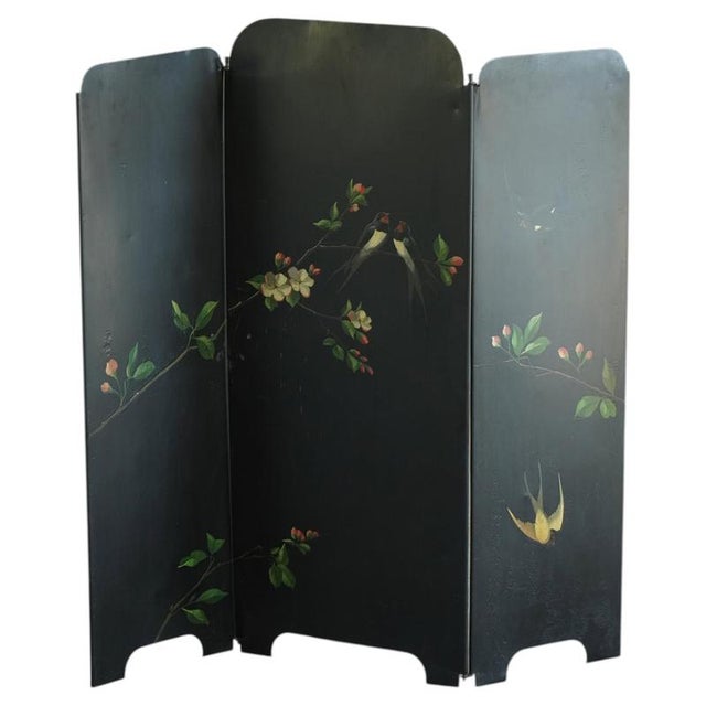 Hand-Painted Iron Folding Screen with Birds and Flowers, 1950s For Sale - Image 16 of 16