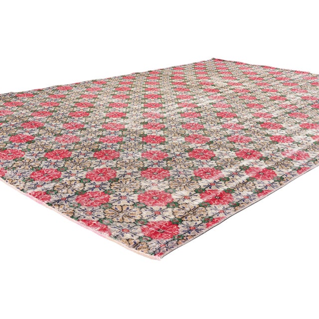 53365 Zeki Muren Distressed Vintage Turkish Sivas Rug, 06'11 x 10'06. Like a garden of forgotten dreams blooming beneath...