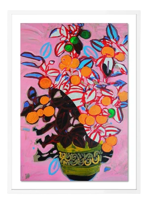 Orange Tree by Jelly Chen in White Framed Paper, Large Art Print