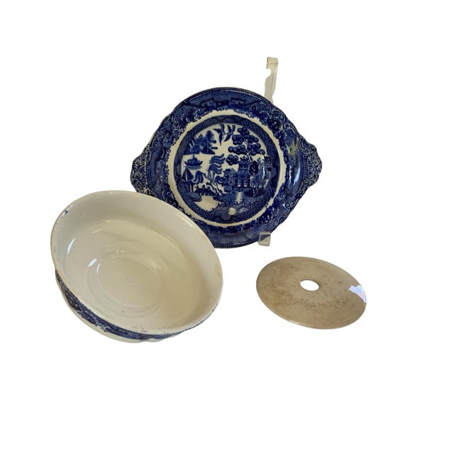 Antique e.b. & j.e.l. Blue Willow Covered Butter Muffin Dish Original Ceramic Liner Staffordshire, England 1890s For Sale In Palm Springs - Image 6 of 8