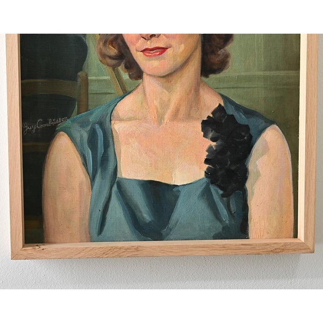 Textile French Vintage Portrait Painting by Combrisson For Sale - Image 7 of 9