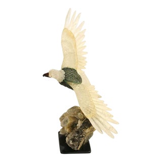 Late 20th Century Large Majestic Rock Crystal Quartz Eagle Gemstone Sculpture For Sale