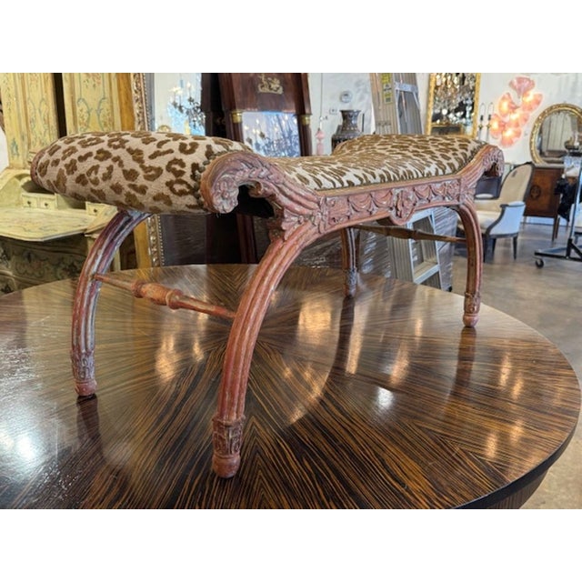 19th Century Carved Polychrome Bench With Scalamandre Fabric For Sale In Dallas - Image 6 of 6