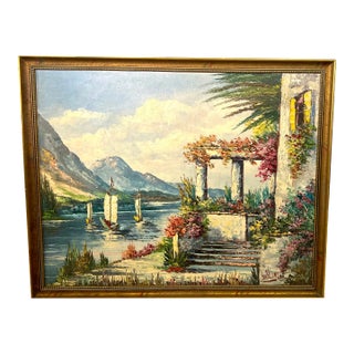 Mid Century Italian Impressionist Marina Landscape by Griblioni For Sale