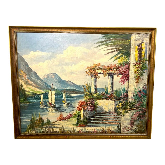 Mid Century Italian Impressionist Marina Landscape by Griblioni For Sale