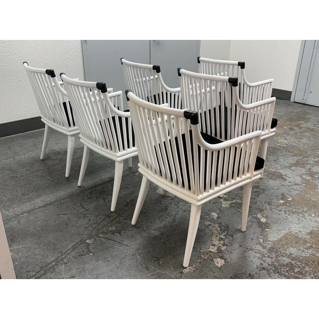 2010s Cb2 Mae Rattan Dining Armchairs, Set of Six For Sale - Image 5 of 12