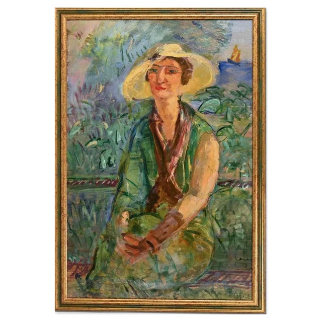Antonio Feltrinelli, Woman in the Garden, Oil Painting, 1930s For Sale