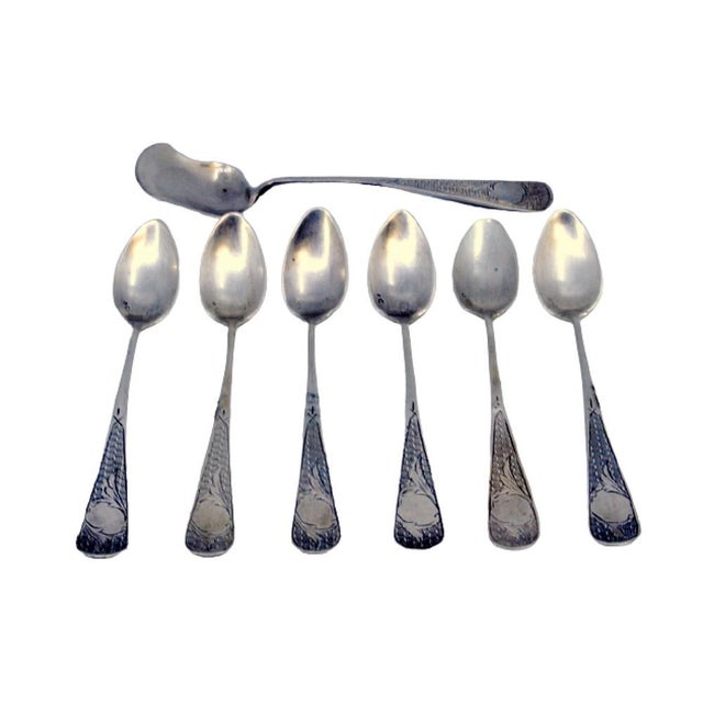 Coffee Spoons and Sugar Shovel in Chiseled Silver, Set of 6 For Sale - Image 3 of 3