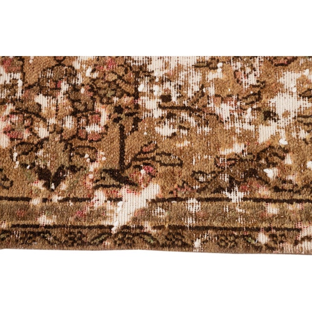 1960s Vintage Distressed Turkish Handmade Tan Wool Rug For Sale - Image 5 of 10
