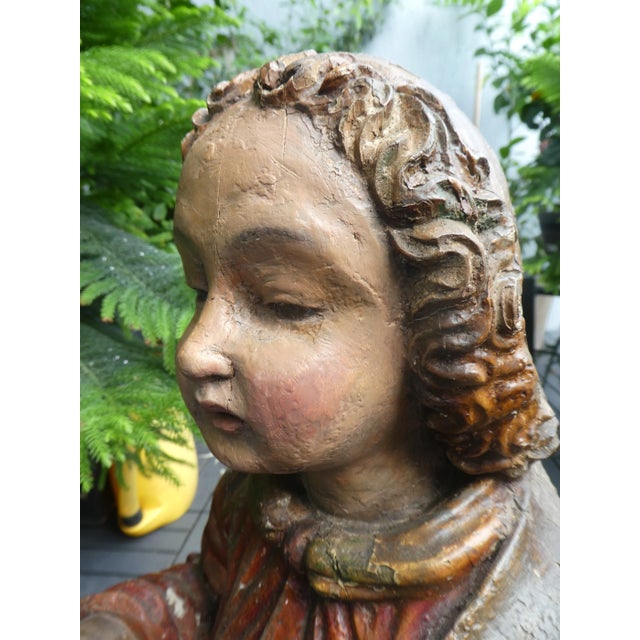 Brown 18th Century Spanish Hand Carved Polychromed Saint Statue For Sale - Image 8 of 13