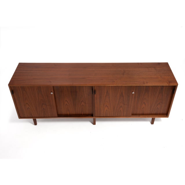 Florence Knoll International Credenza Walnut Legs Chrome Locks Leather Pulls 1960s For Sale In Philadelphia - Image 6 of 12