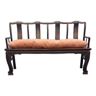 Antique Hand-Carved Solid Elmwood Bench for Mudroom, Entry or Bedroom For Sale