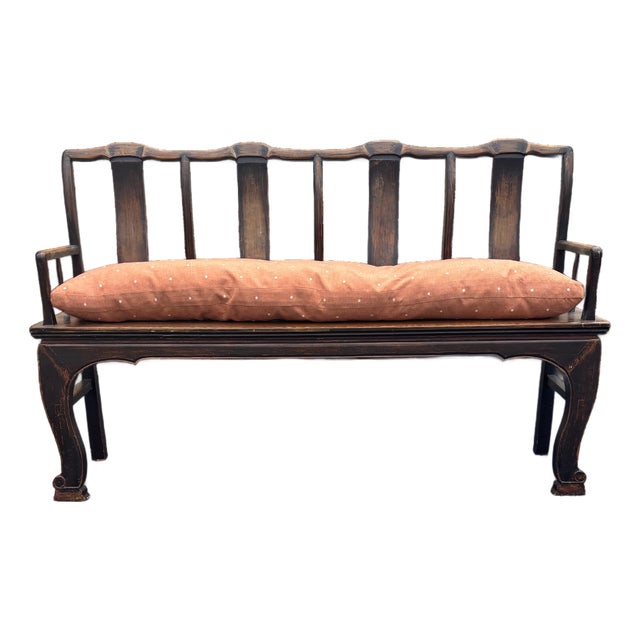 Antique Hand-Carved Solid Elmwood Bench for Mudroom, Entry or Bedroom For Sale