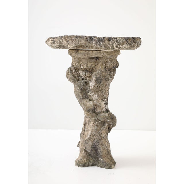 Composite Stone Faux Bois Birdbath With Squirrels Garden Ornament, English 20th C. For Sale - Image 4 of 13