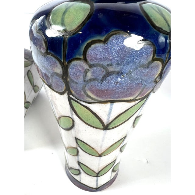 1910s Pair of Royal Doulton Stoneware Vase by Bessie Newburg For Sale - Image 9 of 12